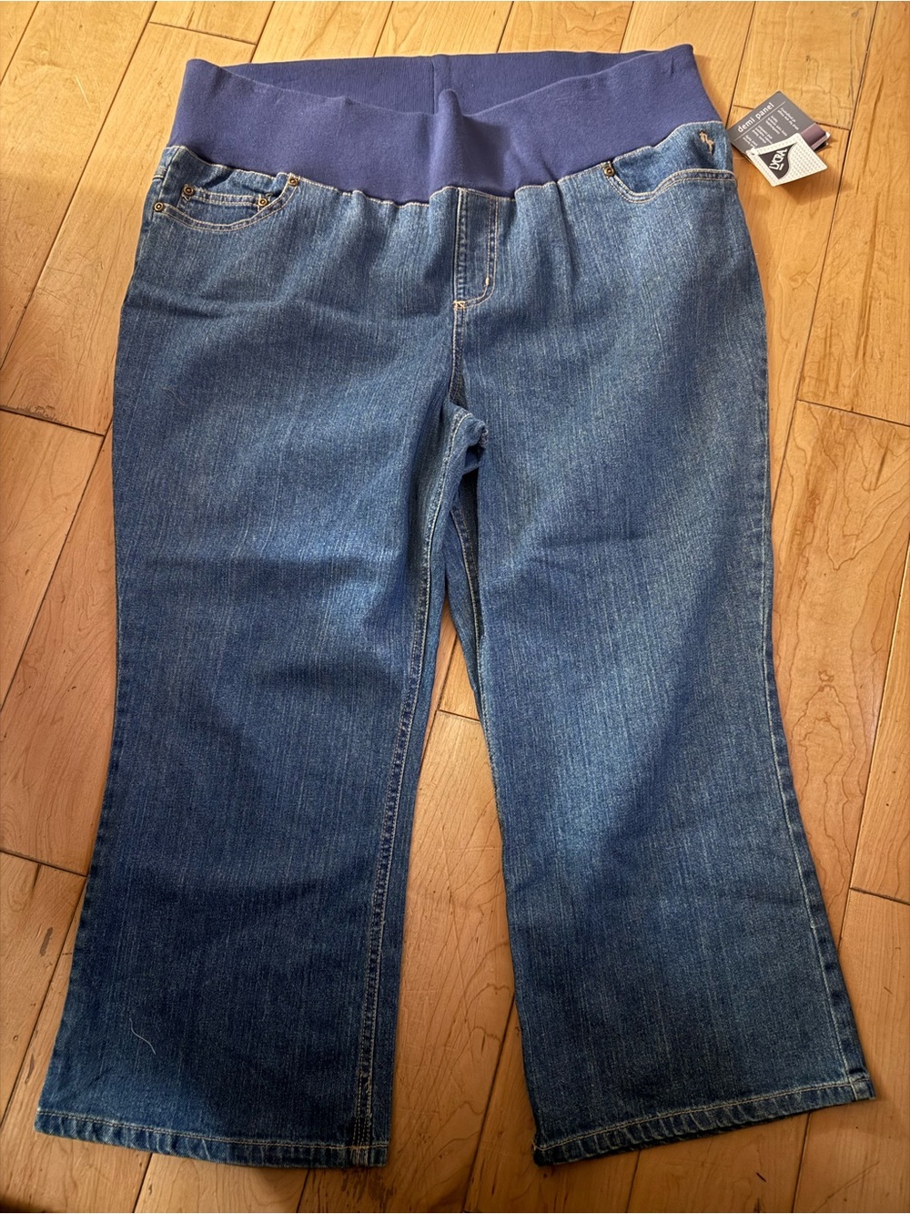 Maternity Blue Denim Jeans capris  with Stretch Waistband